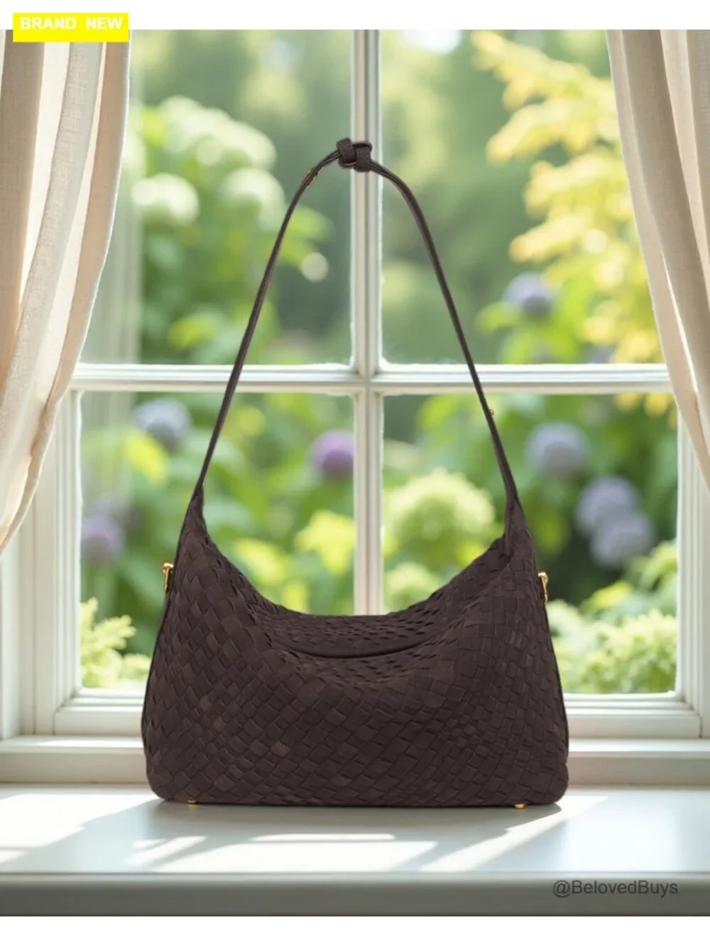 Vegan Suede Woven Hobo Bag with Adjustable Crossbody Strap, 3 Pockets